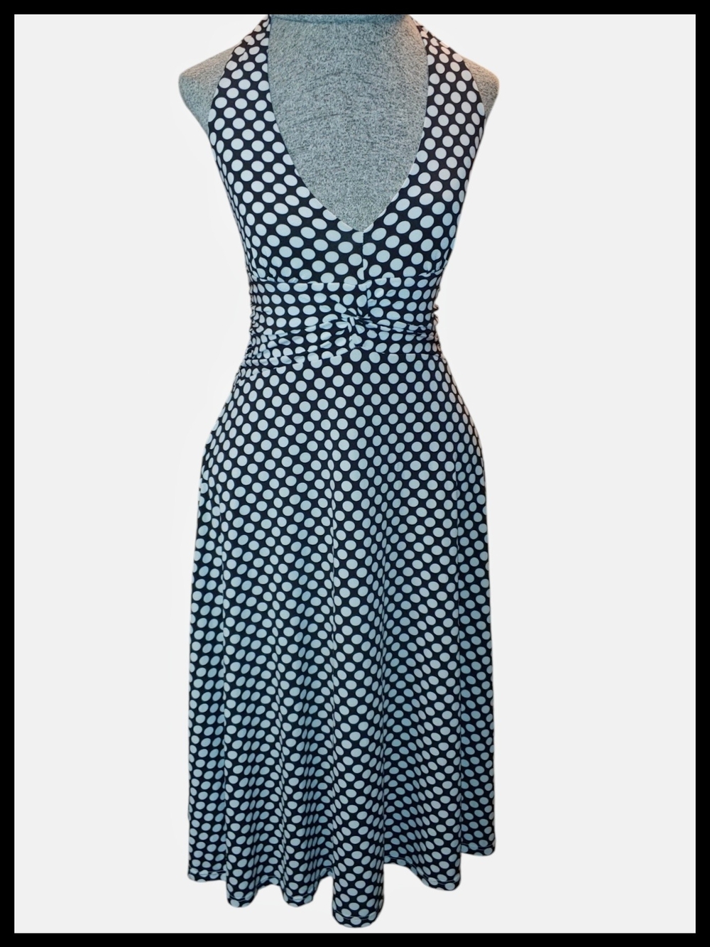 Black & White Polka Dot Halter Midi Dress